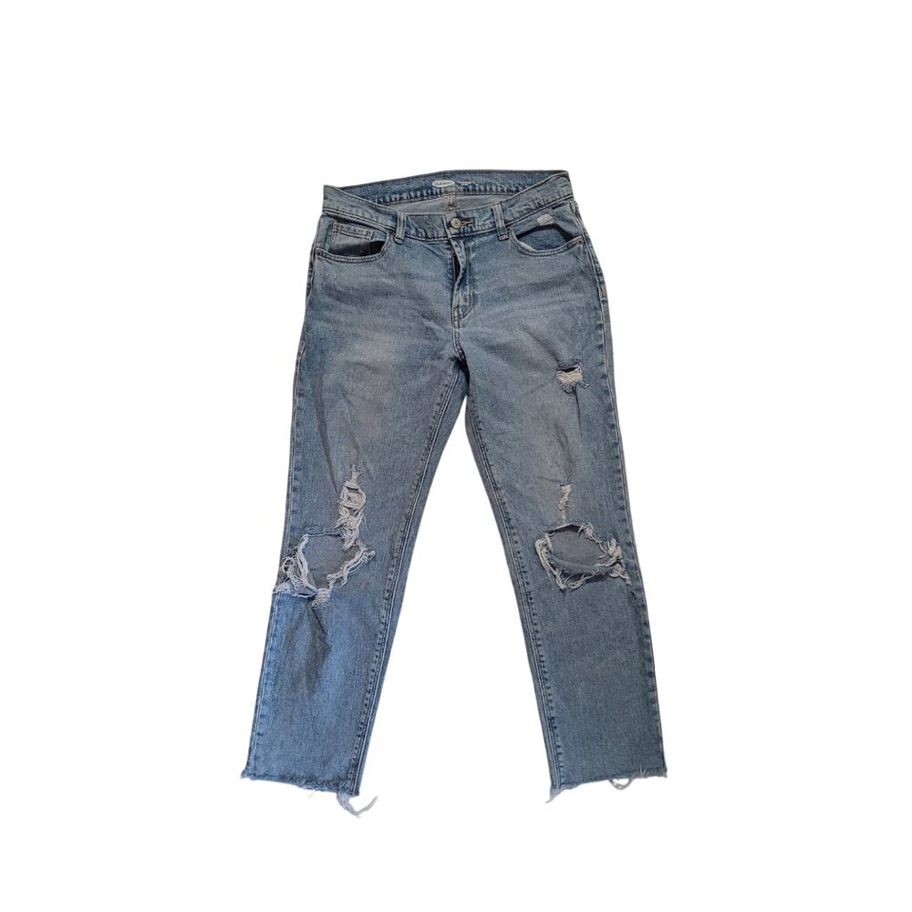 Old Navy Boyfriend Mid-Rise Jeans Distressed Light Blue Denim Womens Size 0
